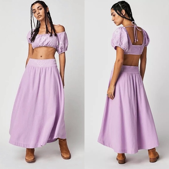 NEW Free People lotus crop top and skirt set in orchid Sz Small NWT - Picture 1 of 11